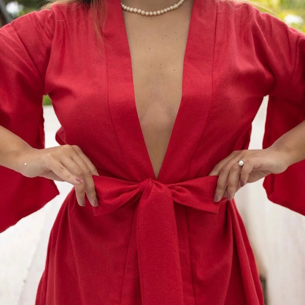 Handmade in Italy ( Sardinia) linen red kimono